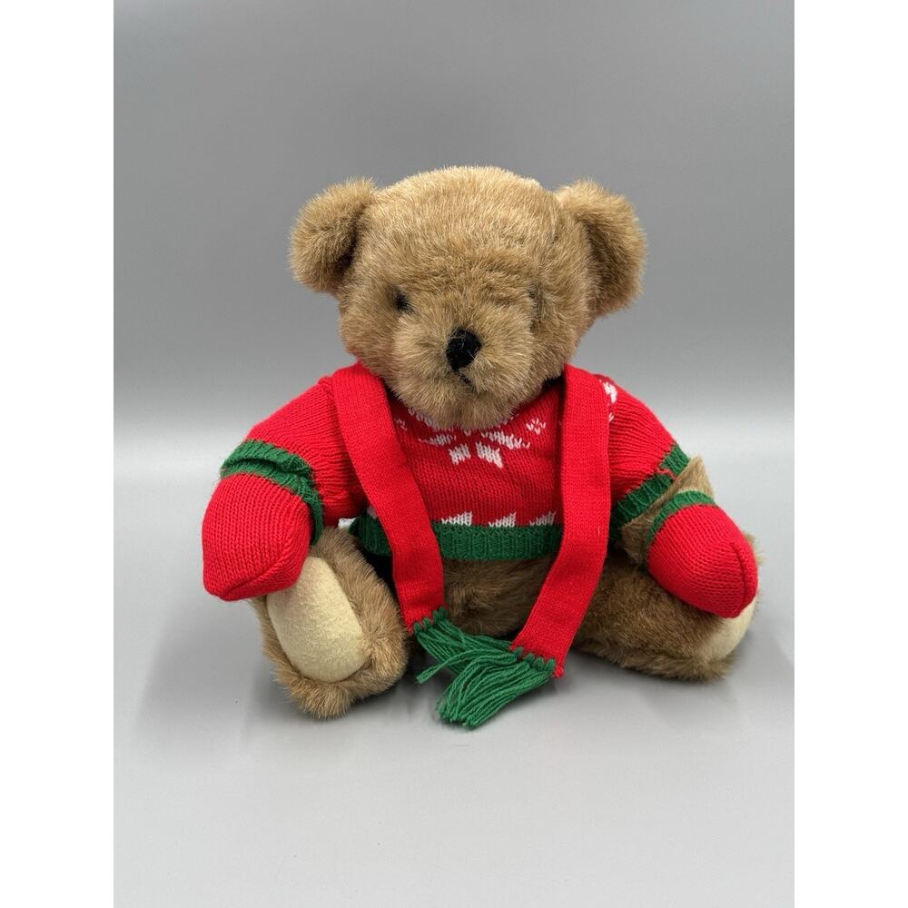 Vintage Tender Heart Treasures Teddy Bear In Christmas Sweater Mittens Scarf 10”